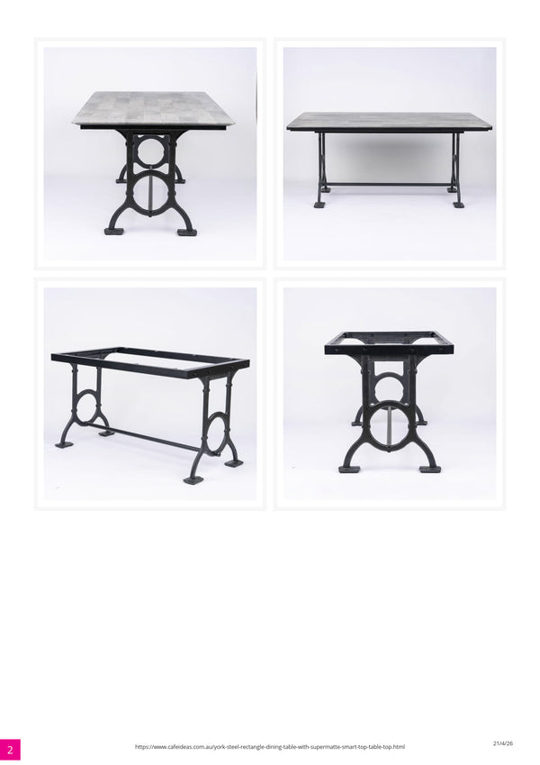 York Steel Rectangle Dining Table with Supermatte Smart Top 160x90cm