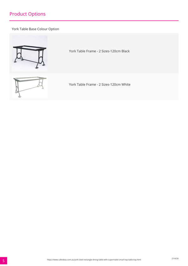 York Steel Rectangle Dining Table with Supermatte Smart Top 160x90cm