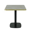 Gold Aluminium Edge HPL Laminate Tabletop in Blue Mist Quartz Complete Table with Black Cavallo 450 Table Base
