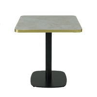 Gold Aluminium Edge HPL Laminate Tabletop in Blue Mist Quartz Complete Table with Black Cavallo 450 Table Base