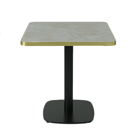 Gold Aluminium Edge HPL Laminate Tabletop in Blue Mist Quartz Complete Table with Black Cavallo 450 Table Base