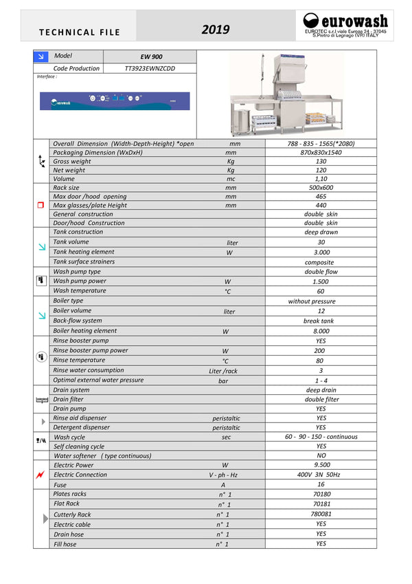 Eurowash E-Line EW900 - Pass Through Dishwasher