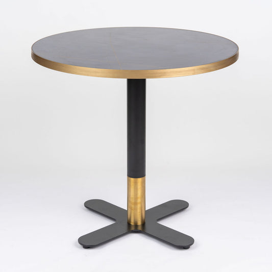 Gold Aluminium Edge Sintered Laurent Black Stone Table with Black Brass Cross Table Base