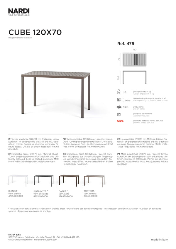 Nardi Cube 120x70 Outdoor Resin Table