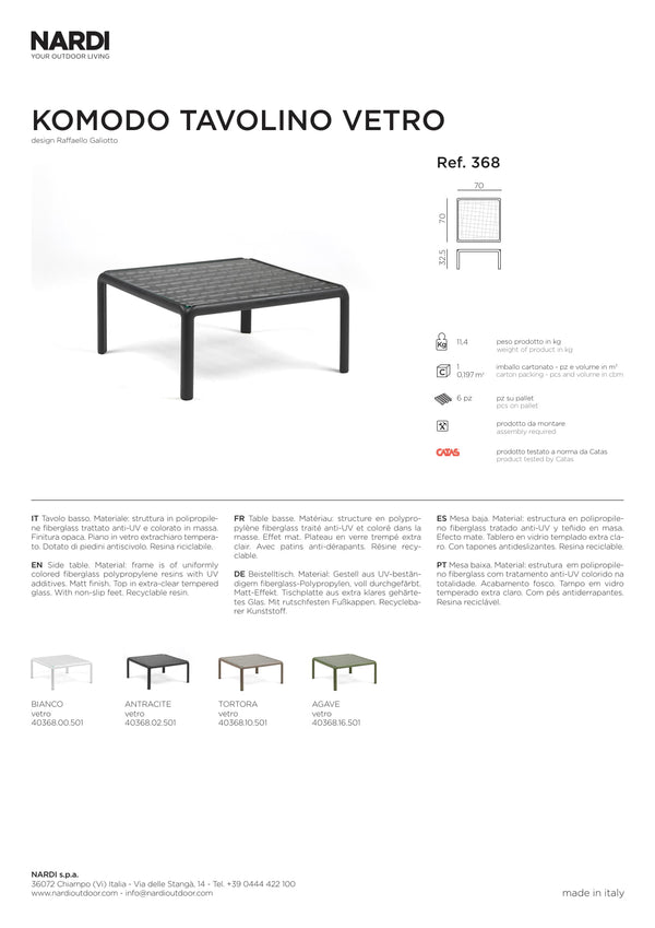 Nardi Komodo Outdoor Glass Coffee Table