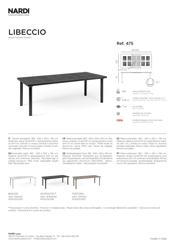 Nardi Libeccio Extendable Outdoor Resin Dining Table