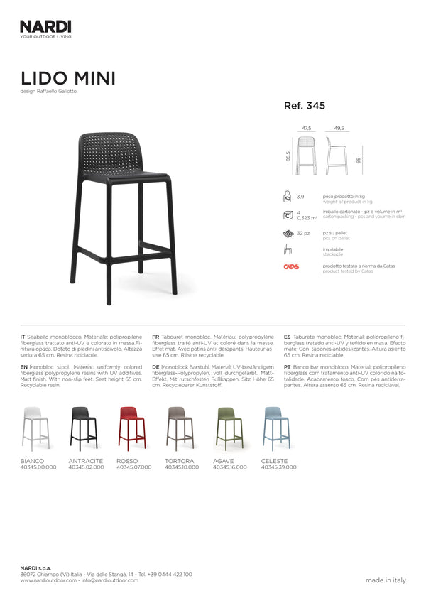 Nardi Lido Mini Outdoor Resin Bar Stool Seat Height 65cm