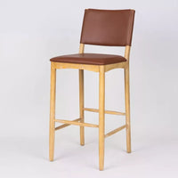 Pascal Timber Bar Stool with Tan PU Seat and Backrest