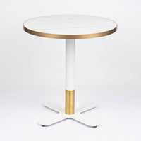 Gold Aluminium Edge Sintered White Stone Table with White Brass Cross Table Base