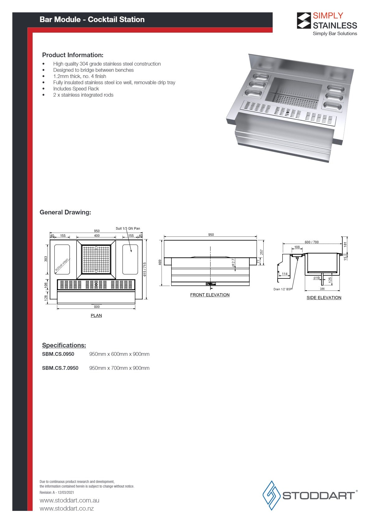 Simply Stainless SBM.CS.0950 - Stainless Steel Cocktail Station with Speed Rack