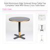Gold Aluminium Edge Sintered White Stone Table with White Brass Cross Table Base