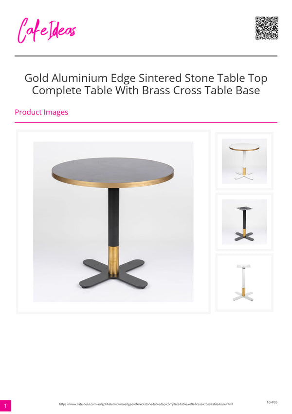 Gold Aluminium Edge Sintered White Stone Table with White Brass Cross Table Base