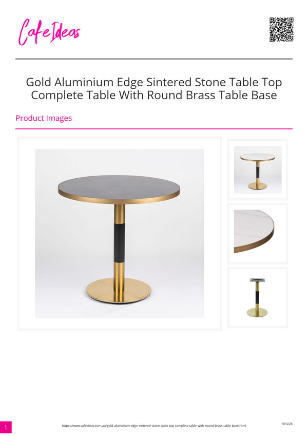 Gold Aluminium Edge Laurent Black Sintered Stone Table Top with Round Brass Table Base