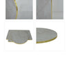 Gold Aluminium Edge HPL Laminate Tabletop in Blue Mist Quartz Complete Table with Brass Square Steel Indoor Table Base