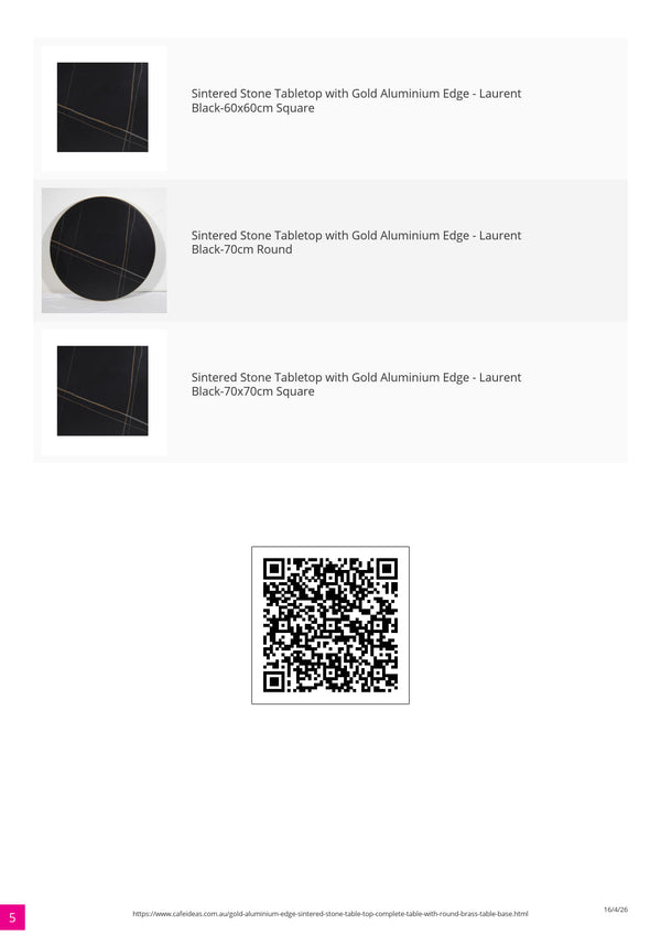 Gold Aluminium Edge Laurent Black Sintered Stone Table Top with Round Brass Table Base