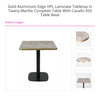 Gold Aluminium Edge HPL Laminate Tabletop in Tawny Marble Complete Table with Black Cavallo 450 Table Base